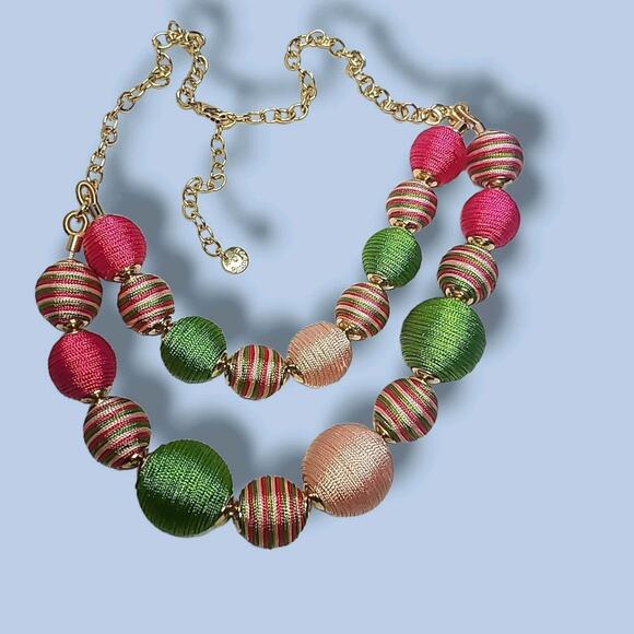 Talbots It's A Wrap Spheres Necklace Gold Tone Pink & Green - Picture 6 of 9